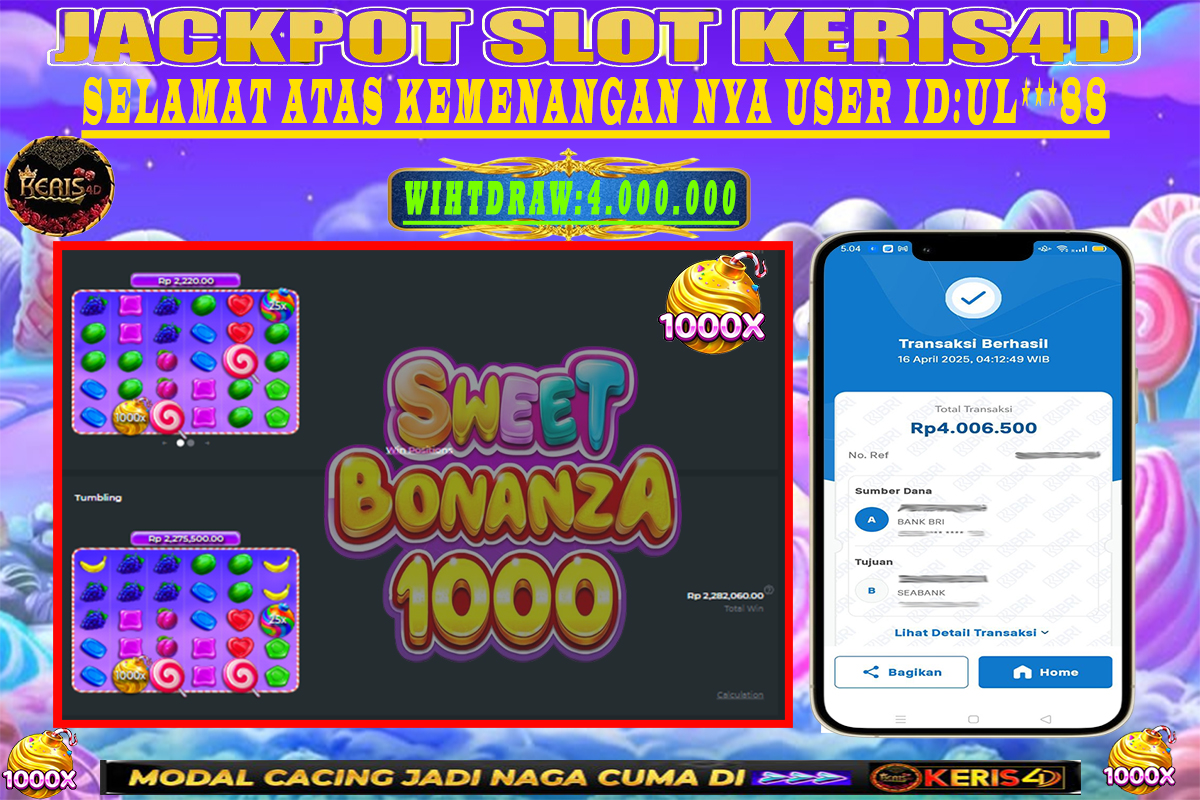 JACKPOT SLOT GACOR MAIN SWEET BONANZA 1000 16 APRIL 2025