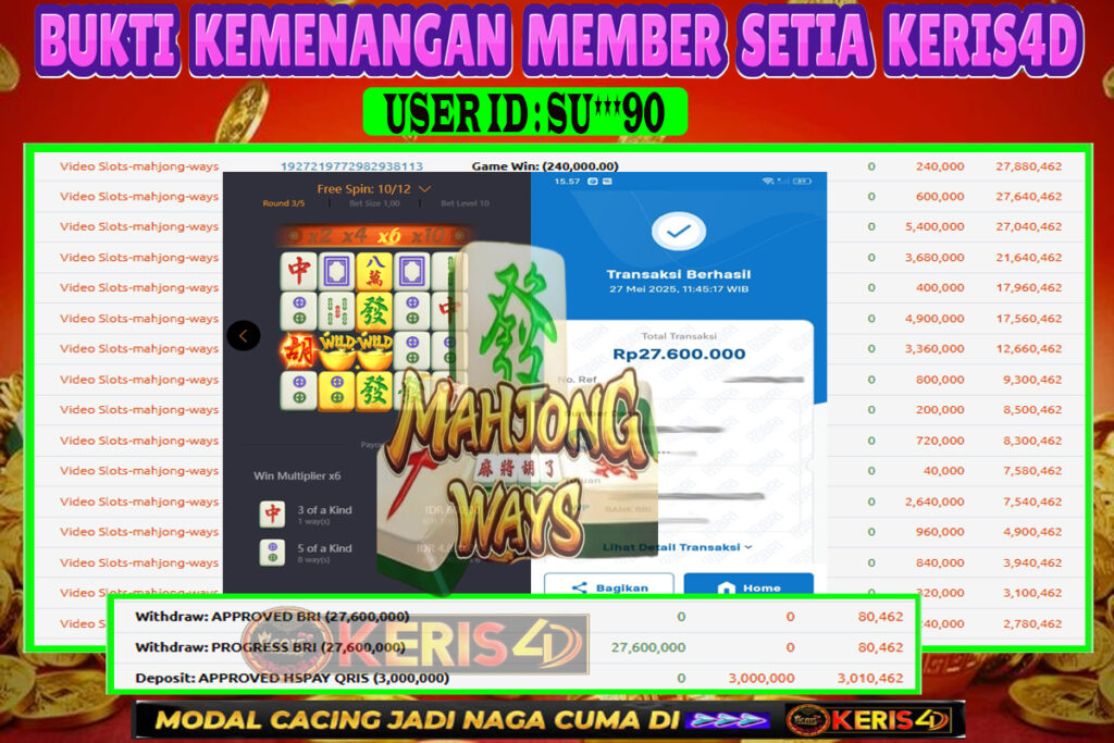 JACKPOT SLOT GACOR MAIN MAHJONG WAYS 27 MAY 2025